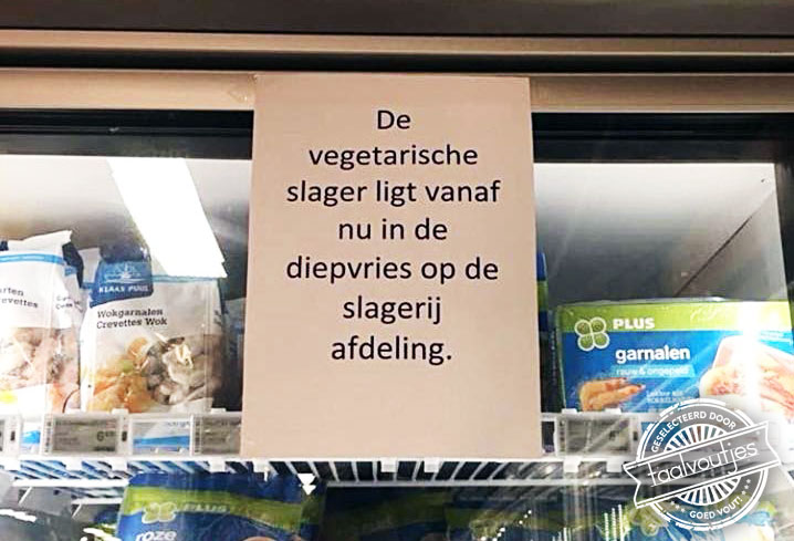 Vegetarische slager ligt in de diepvries